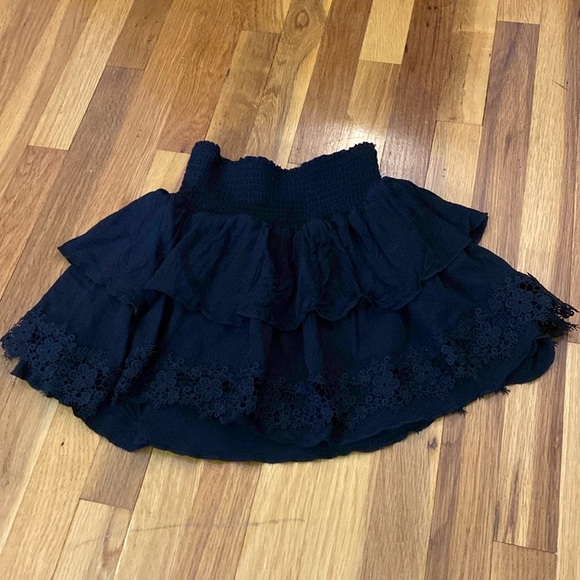 Katie J NYC Black Lace Trimmed Ruffled Skirt Size Small - Picture 1 of 7
